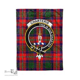 Plaid Blanket Charteris Clan Crest Badge Tartan Blanket Scottish Green Plaid Throw Blanket Tartan Plaid Fleece Blanket