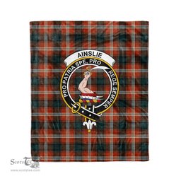 Brown Plaid Blankets Plaid Blanket Ainslie Clan Crest Badge Tartan Blanket - Scotstee Shop