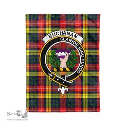 Plaid Blanket Buchanan Modern Clan Crest Badge Tartan Blanket Scottish Blue Plaid Throw Blanket Tartan Plaid Fleece Blanket