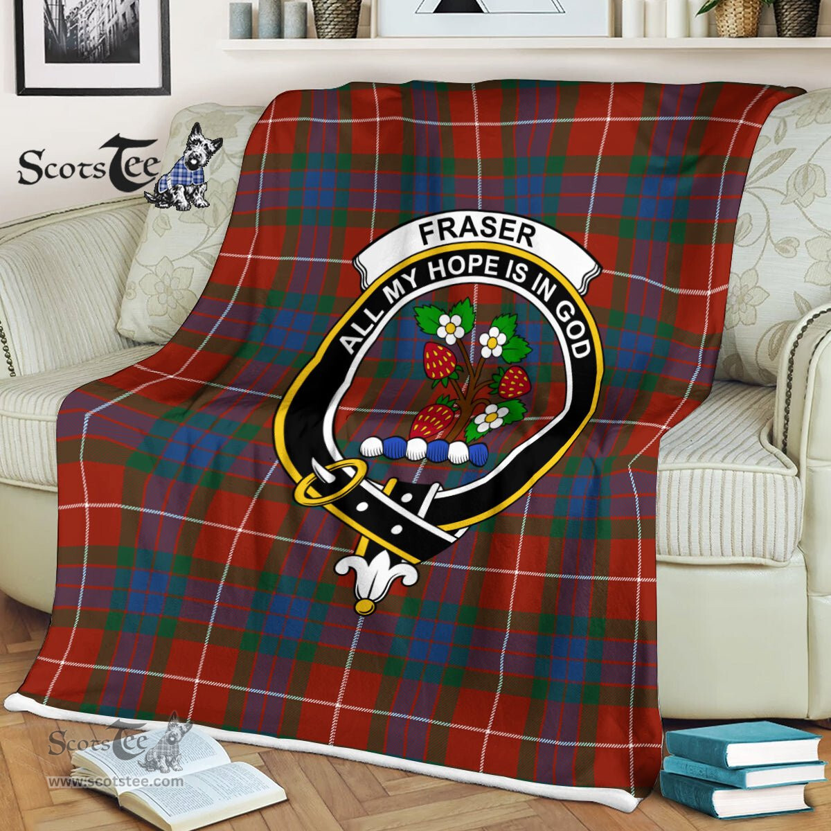 Plaid Blanket Fraser Ancient Clan Crest Badge Tartan Blanket Scottish Green Plaid Throw Blanket Tartan Plaid Fleece Blanket