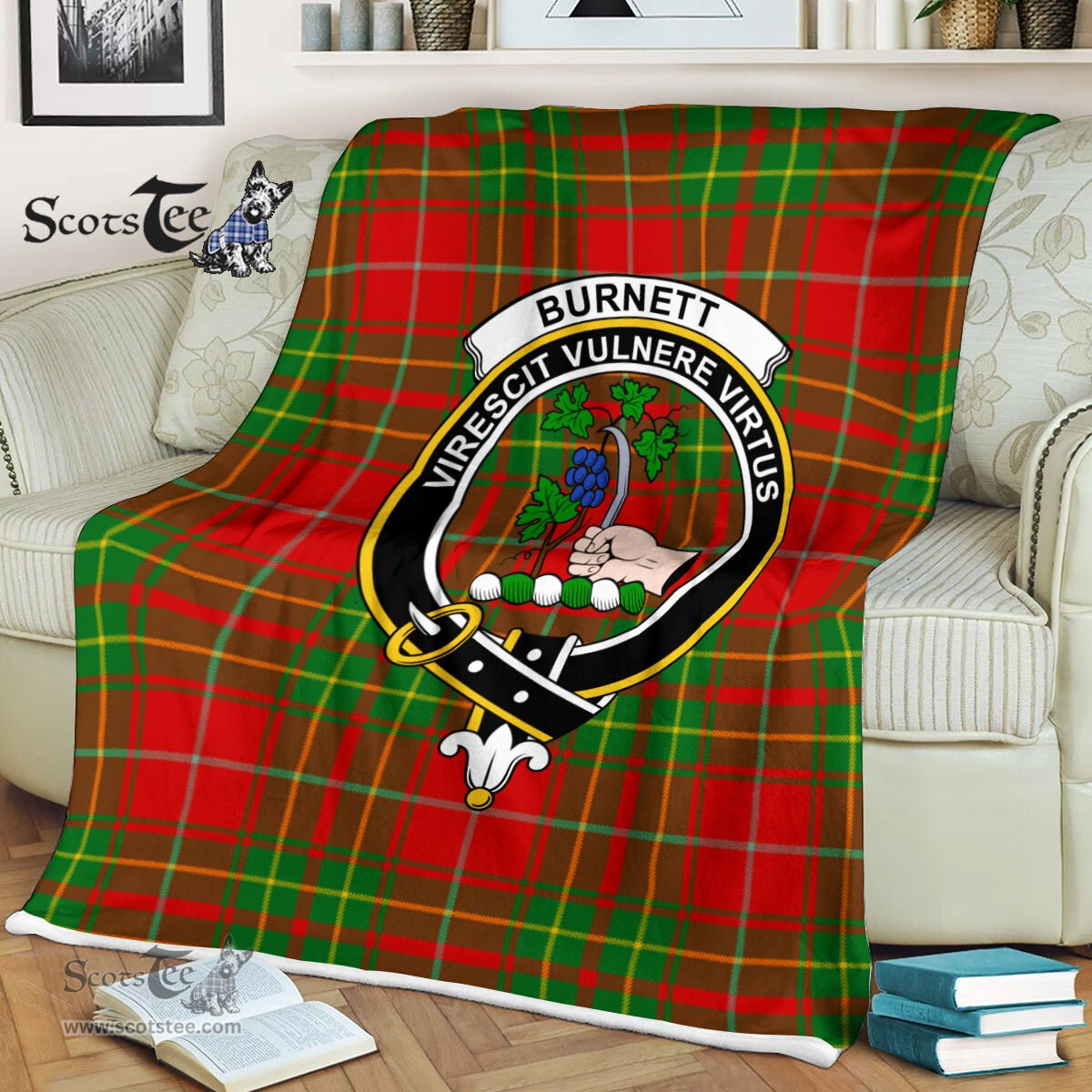 Plaid Blanket Burnett Ancient Clan Crest Badge Tartan Blanket Scottish Blue Plaid Throw Blanket Tartan Plaid Fleece Blanket