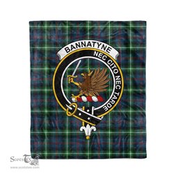 Plaid Blanket Bannatyne Clan Crest Badge Tartan Blanket Scottish Blue Plaid Throw Blanket Tartan Plaid Fleece Blanket