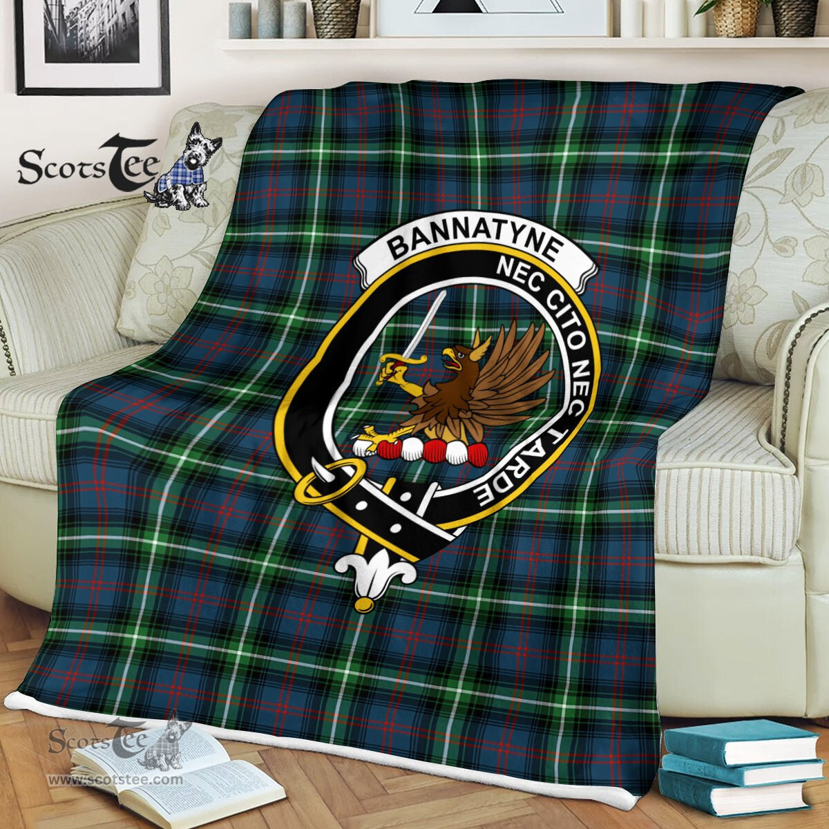 Plaid Blanket Bannatyne Clan Crest Badge Tartan Blanket Scottish Blue Plaid Throw Blanket Tartan Plaid Fleece Blanket