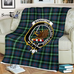 Plaid Blanket Bannatyne Clan Crest Badge Tartan Blanket Scottish Blue Plaid Throw Blanket Tartan Plaid Fleece Blanket