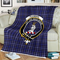 Plaid Blanket Fleming Clan Crest Badge Tartan Blanket Scottish Green Plaid Throw Blanket Tartan Plaid Fleece Blanket
