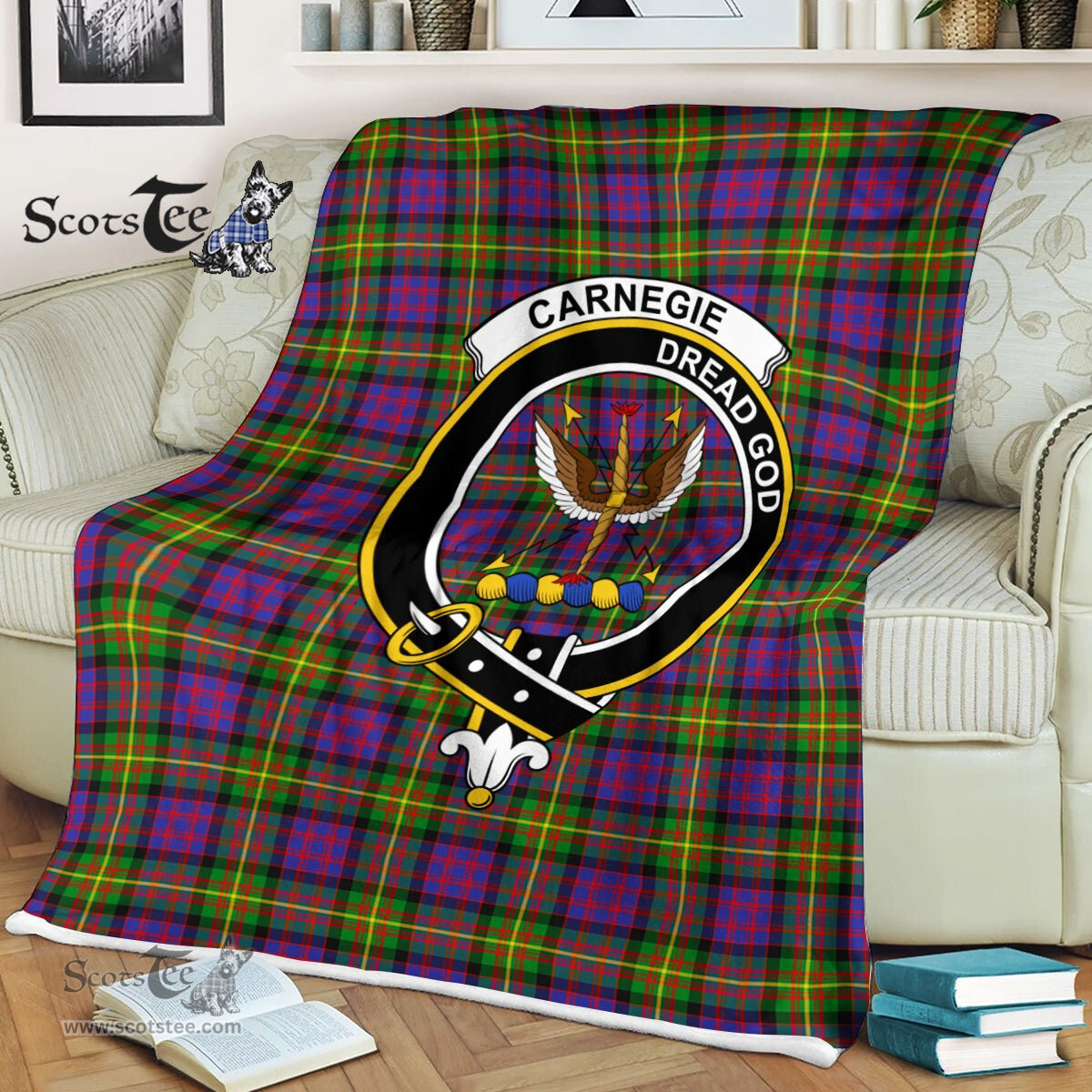 Plaid Blanket Carnegie Clan Crest Badge Tartan Blanket Scottish Green Plaid Throw Blanket Tartan Plaid Fleece Blanket