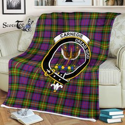 Plaid Blanket Carnegie Clan Crest Badge Tartan Blanket Scottish Green Plaid Throw Blanket Tartan Plaid Fleece Blanket