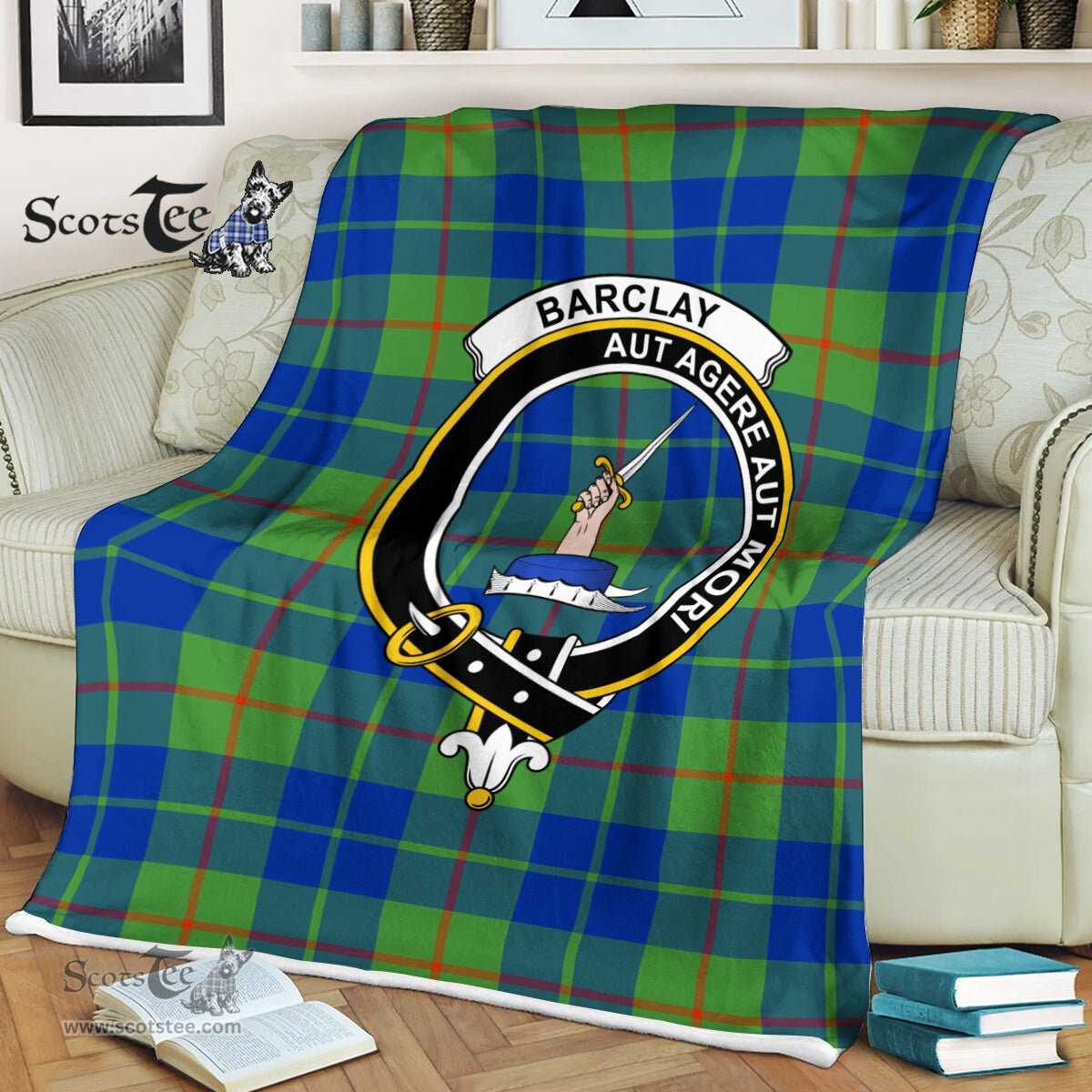 Plaid Blanket Barclay Hunting Ancient Clan Crest Badge Tartan Blanket Scottish Blue Plaid Throw Blanket - Scotstee Shop