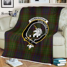Plaid Blanket Cunningham Hunting Modern Clan Crest Badge Tartan Blanket Scottish Green Plaid Throw Blanket - Scotstee Shop