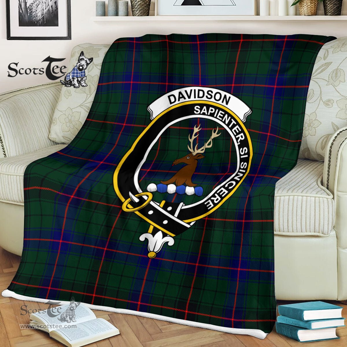 Plaid Blanket Davidson Modern Clan Crest Badge Tartan Blanket Scottish Green Plaid Throw Blanket Tartan Plaid Fleece Blanket