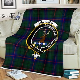 Plaid Blanket Davidson Modern Clan Crest Badge Tartan Blanket Scottish Green Plaid Throw Blanket Tartan Plaid Fleece Blanket