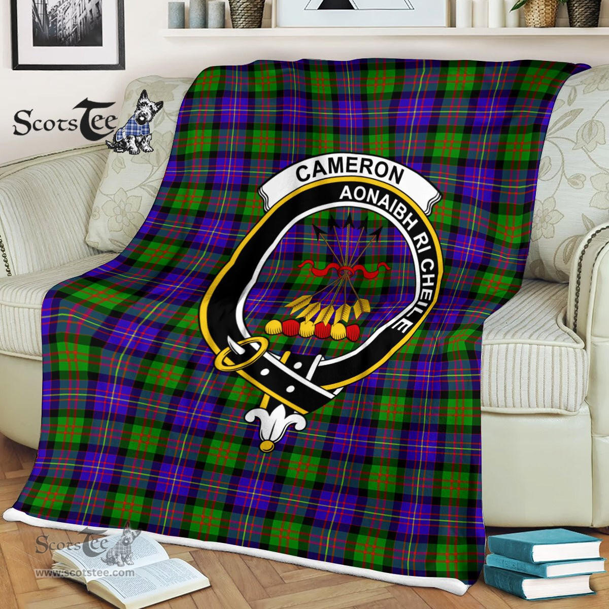 Plaid Blanket Cameron Clan Crest Badge Tartan Blanket Scottish Green Plaid Throw Blanket Tartan Plaid Fleece Blanket