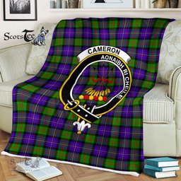 Plaid Blanket Cameron Clan Crest Badge Tartan Blanket Scottish Green Plaid Throw Blanket Tartan Plaid Fleece Blanket