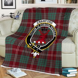 Plaid Blanket Crawford Modern Clan Crest Badge Tartan Blanket Scottish Green Plaid Throw Blanket Tartan Plaid Fleece Blanket