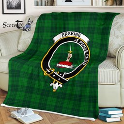 Plaid Blanket Erskine Hunting Clan Crest Badge Tartan Blanket Scottish Green Plaid Throw Blanket - Scotstee Shop