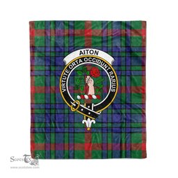 Plaid Blanket Aiton Clan Crest Badge Tartan Blanket Scottish Green Plaid Throw Blanket Tartan Plaid Fleece Blanket