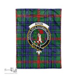 Plaid Blanket Aiton Clan Crest Badge Tartan Blanket Scottish Green Plaid Throw Blanket Tartan Plaid Fleece Blanket
