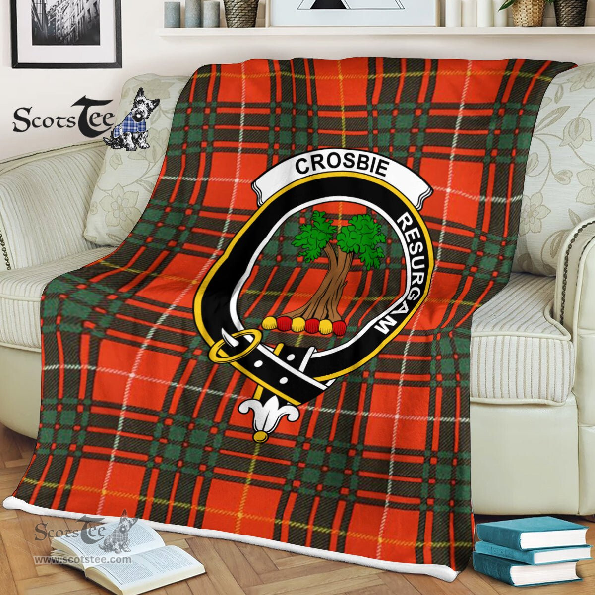 Plaid Blanket Crosby Clan Crest Badge Tartan Blanket Scottish Green Plaid Throw Blanket Tartan Plaid Fleece Blanket