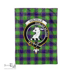 Plaid Blanket Colville Clan Crest Badge Tartan Blanket Scottish Green Plaid Throw Blanket Tartan Plaid Fleece Blanket