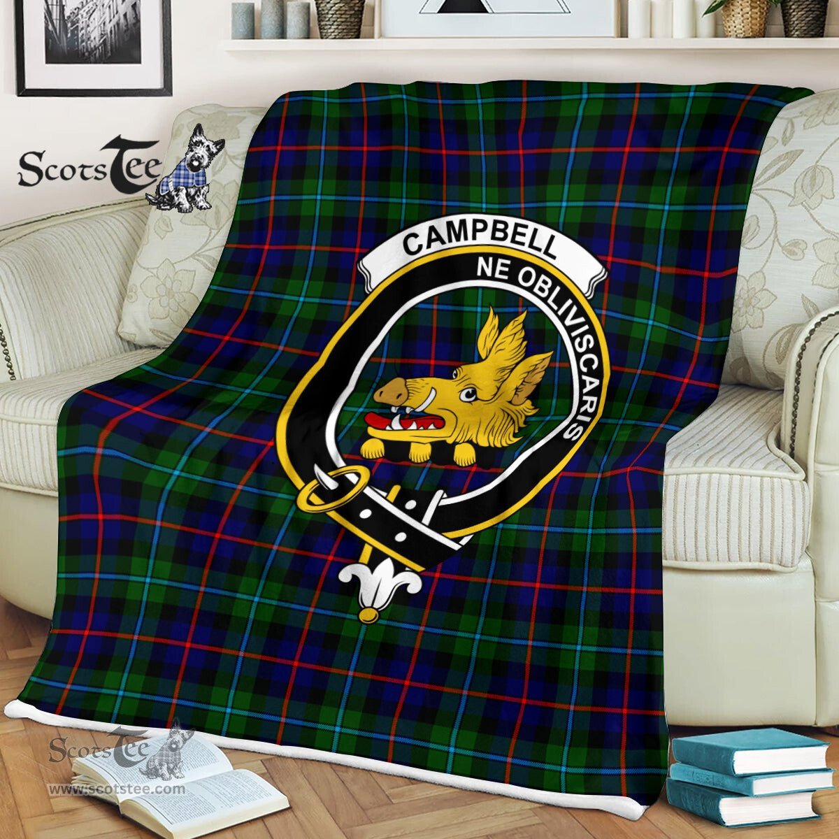 Plaid Blanket Campbell Of Cawdor Modern Clan Crest Badge Tartan Blanket Scottish Green Plaid Throw Blanket - Scotstee Shop