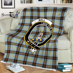 Plaid Blanket Bell Clan Crest Badge Tartan Blanket Scottish Blue Plaid Throw Blanket Tartan Plaid Fleece Blanket