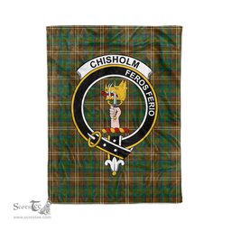 Plaid Blanket Chisholm Hunting Clan Crest Badge Tartan Blanket Scottish Green Plaid Throw Blanket Tartan Plaid Fleece Blanket
