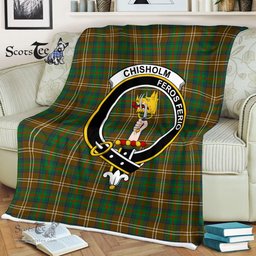 Plaid Blanket Chisholm Hunting Clan Crest Badge Tartan Blanket Scottish Green Plaid Throw Blanket Tartan Plaid Fleece Blanket