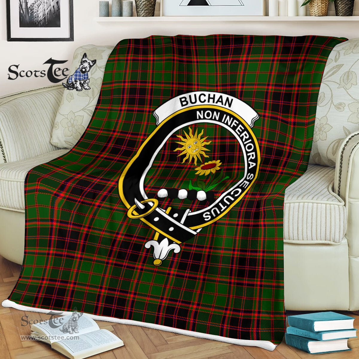 Plaid Blanket Buchan Modern Clan Crest Badge Tartan Blanket Scottish Blue Plaid Throw Blanket Tartan Plaid Fleece Blanket