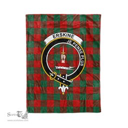 Plaid Blanket Erskine Clan Crest Badge Tartan Blanket Scottish Green Plaid Throw Blanket - Scotstee Shop