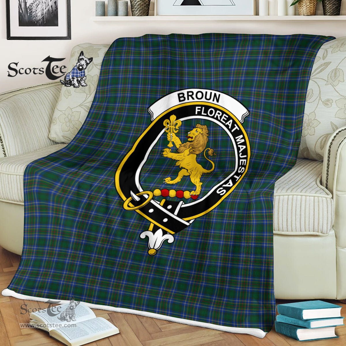 Plaid Blanket Broun Clan Crest Badge Tartan Blanket Scottish Blue Plaid Throw Blanket Tartan Plaid Fleece Blanket