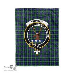 Plaid Blanket Forbes Clan Crest Badge Tartan Blanket Scottish Green Plaid Throw Blanket Tartan Plaid Fleece Blanket