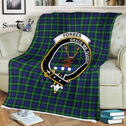 Plaid Blanket Forbes Clan Crest Badge Tartan Blanket Scottish Green Plaid Throw Blanket Tartan Plaid Fleece Blanket