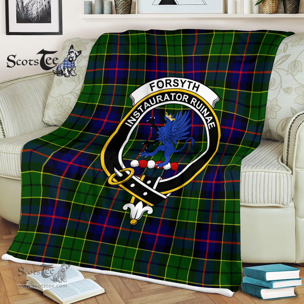 Plaid Blanket Forsyth Modern Clan Crest Badge Tartan Blanket Scottish Green Plaid Throw Blanket Tartan Plaid Fleece Blanket