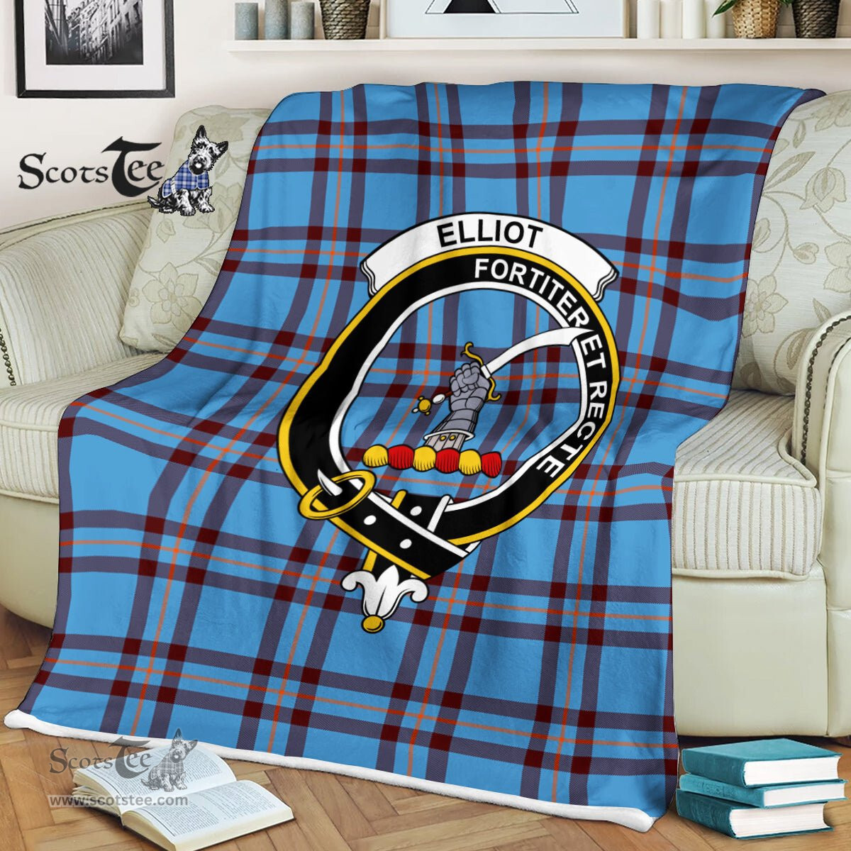 Plaid Blanket Elliot Ancient Clan Crest Badge Tartan Blanket Scottish Green Plaid Throw Blanket Tartan Plaid Fleece Blanket
