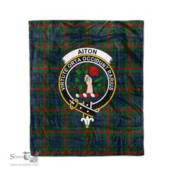 Plaid Blanket Aiton Hunting Clan Crest Badge Tartan Blanket Scottish Green Plaid Throw Blanket Tartan Plaid Fleece Blanket