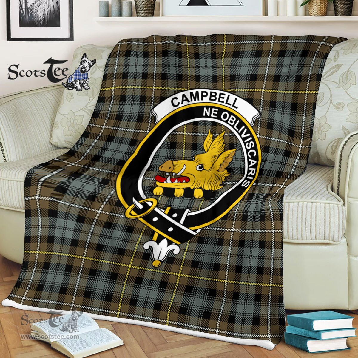Plaid Blanket Campbell Argyll Weathered Clan Crest Badge Tartan Blanket Scottish Green Plaid Throw Blanket - Scotstee Shop