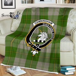 Plaid Blanket Cunningham Dress Green Dancers Clan Crest Badge Tartan Blanket Scottish Green Plaid Throw Blanket - Scotstee Shop