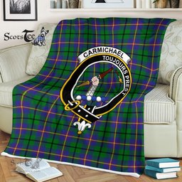 Plaid Blanket Carmichael Clan Crest Badge Tartan Blanket Scottish Green Plaid Throw Blanket Tartan Plaid Fleece Blanket