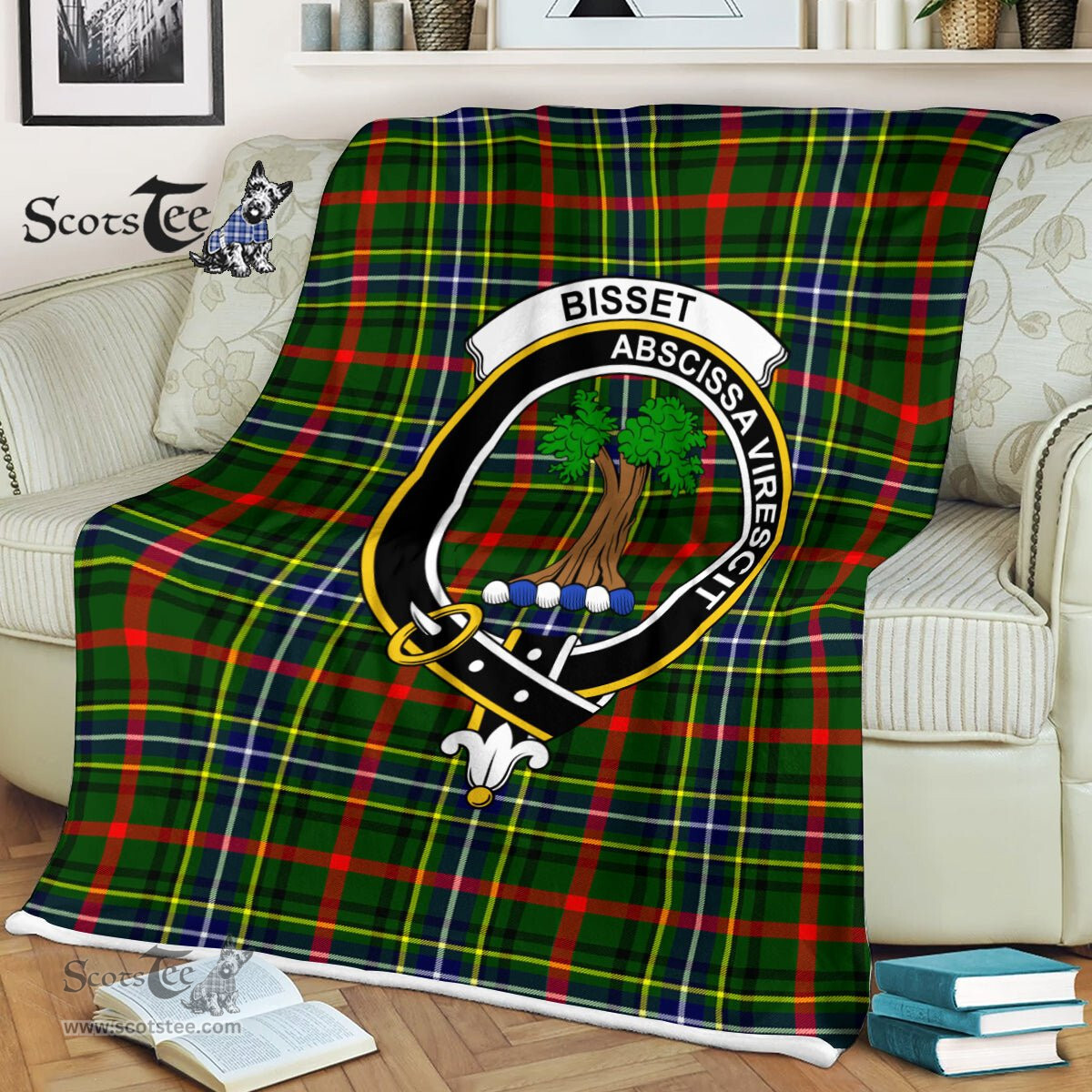 Plaid Blanket Bisset Pattern Clan Crest Badge Tartan Blanket Scottish Blue Plaid Throw Blanket Tartan Plaid Fleece Blanket