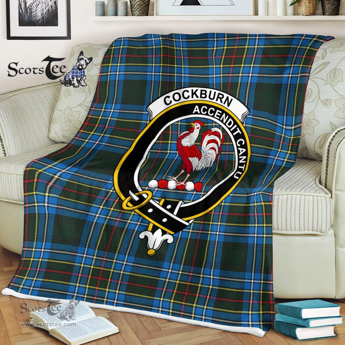 Plaid Blanket Cockburn Modern Clan Crest Badge Tartan Blanket Scottish Green Plaid Throw Blanket Tartan Plaid Fleece Blanket