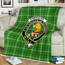 Plaid Blanket Forrester Hunting Clan Crest Badge Tartan Blanket Scottish Green Plaid Throw Blanket - Scotstee Shop