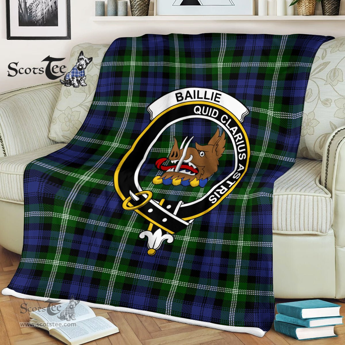 Plaid Blanket Baillie Modern Clan Crest Badge Tartan Blanket Scottish Blue Plaid Throw Blanket Tartan Plaid Fleece Blanket