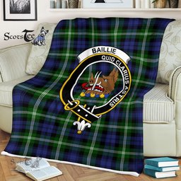 Plaid Blanket Baillie Modern Clan Crest Badge Tartan Blanket Scottish Blue Plaid Throw Blanket Tartan Plaid Fleece Blanket