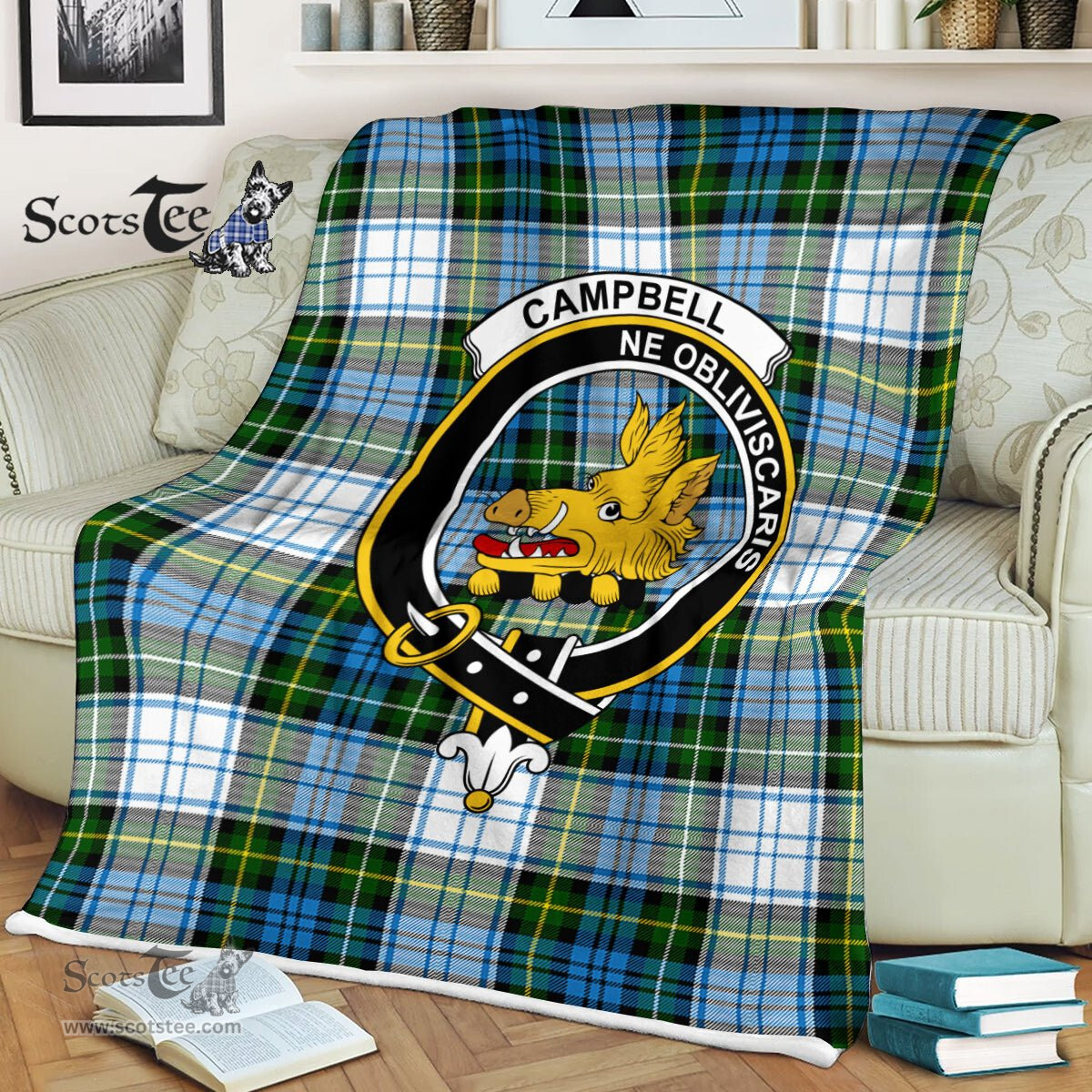 Plaid Blanket Campbell Dress Clan Crest Badge Tartan Blanket Scottish Green Plaid Throw Blanket Tartan Plaid Fleece Blanket