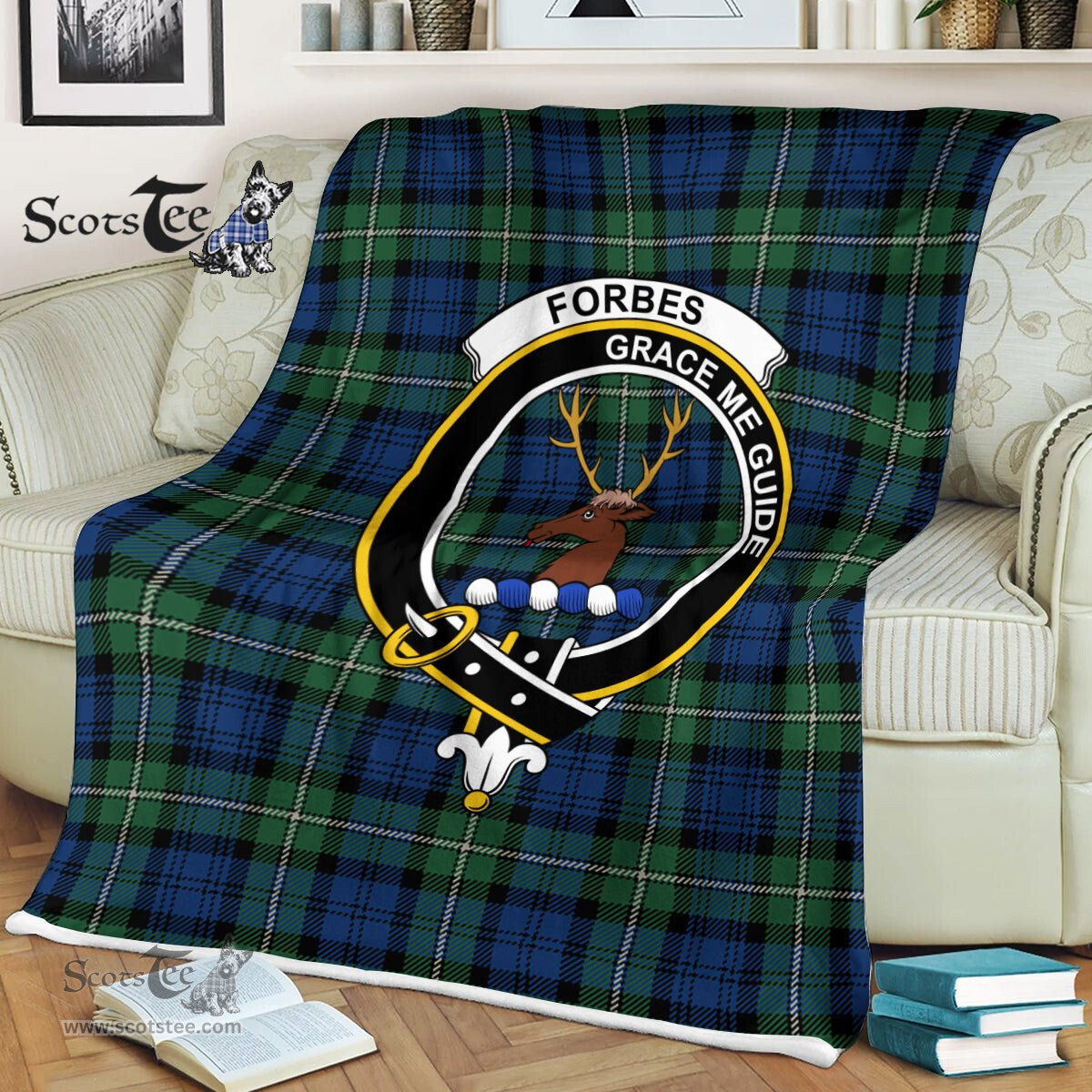 Plaid Blanket Forbes Ancient Clan Crest Badge Tartan Blanket Scottish Green Plaid Throw Blanket Tartan Plaid Fleece Blanket