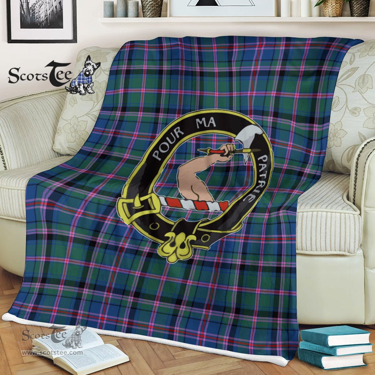 Plaid Blanket Cooper Clan Crest Badge Tartan Blanket Scottish Green Plaid Throw Blanket Tartan Plaid Fleece Blanket