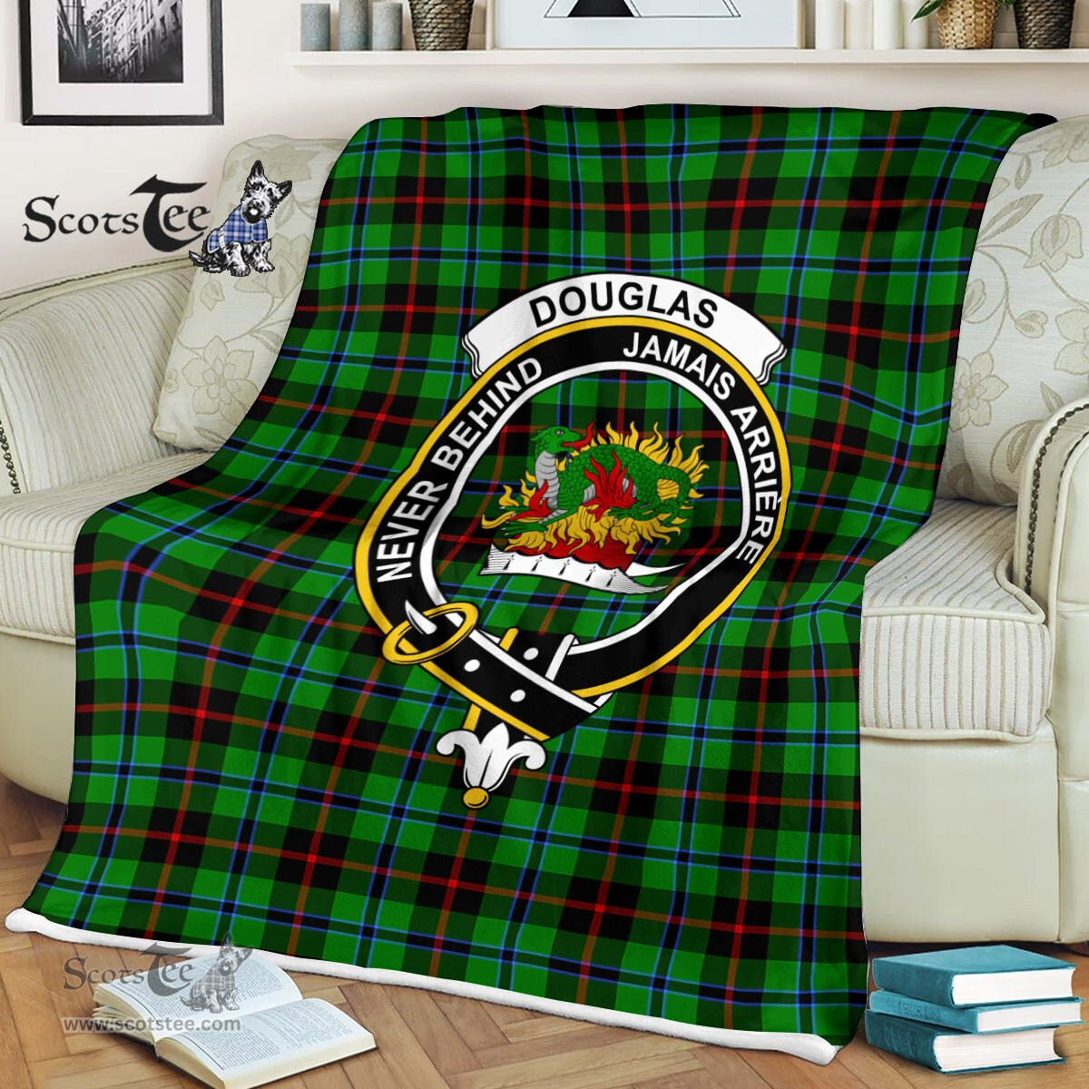 Plaid Blanket Douglas Green Clan Crest Badge Tartan Blanket Scottish Green Plaid Throw Blanket Tartan Plaid Fleece Blanket