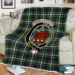 Plaid Blanket Farquharson Clan Crest Badge Tartan Blanket Scottish Green Plaid Throw Blanket Tartan Plaid Fleece Blanket