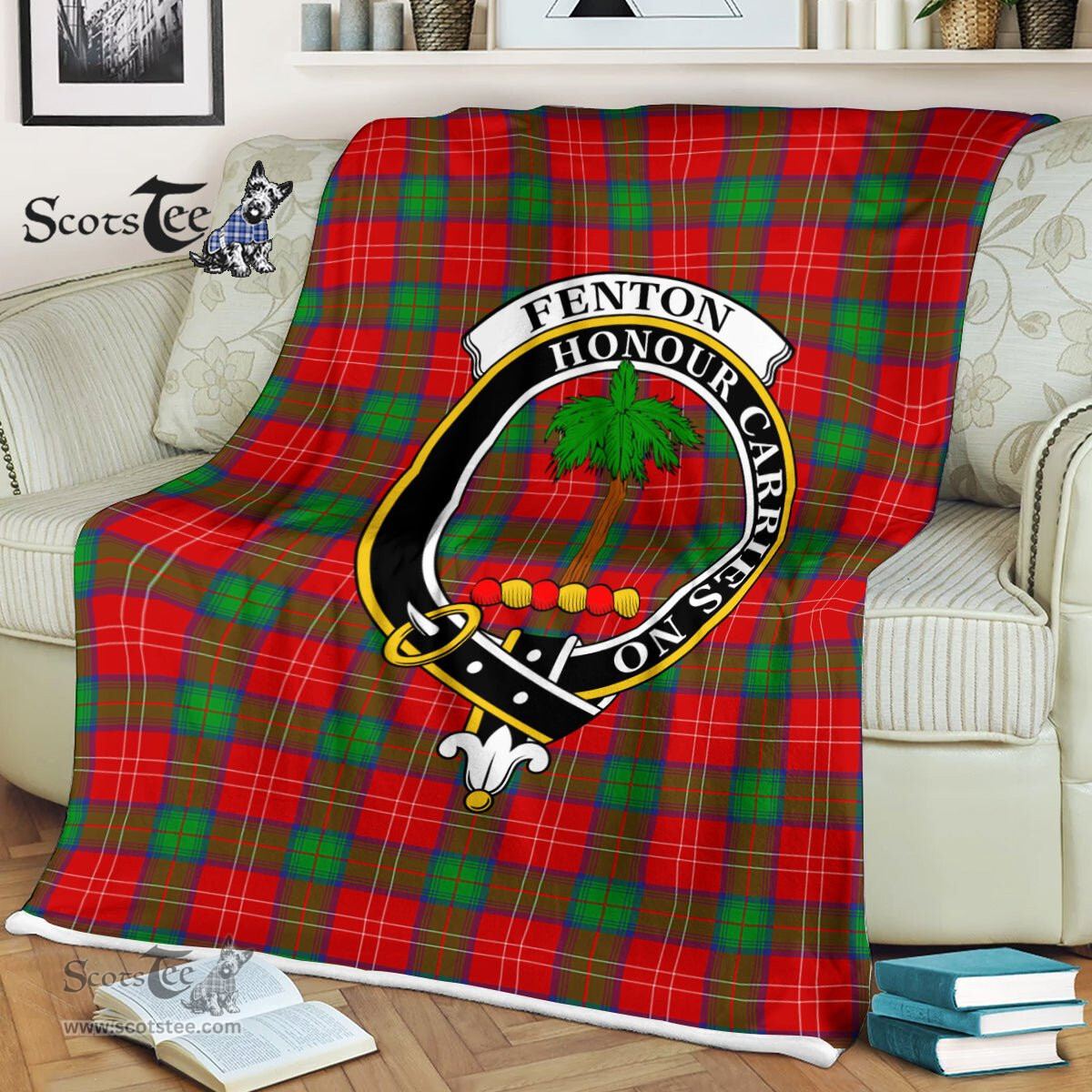 Plaid Blanket Fenton Clan Crest Badge Tartan Blanket Scottish Green Plaid Throw Blanket Tartan Plaid Fleece Blanket