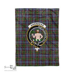 Plaid Blanket Aikenhead Clan Crest Badge Tartan Blanket Scottish Green Plaid Throw Blanket Tartan Plaid Fleece Blanket